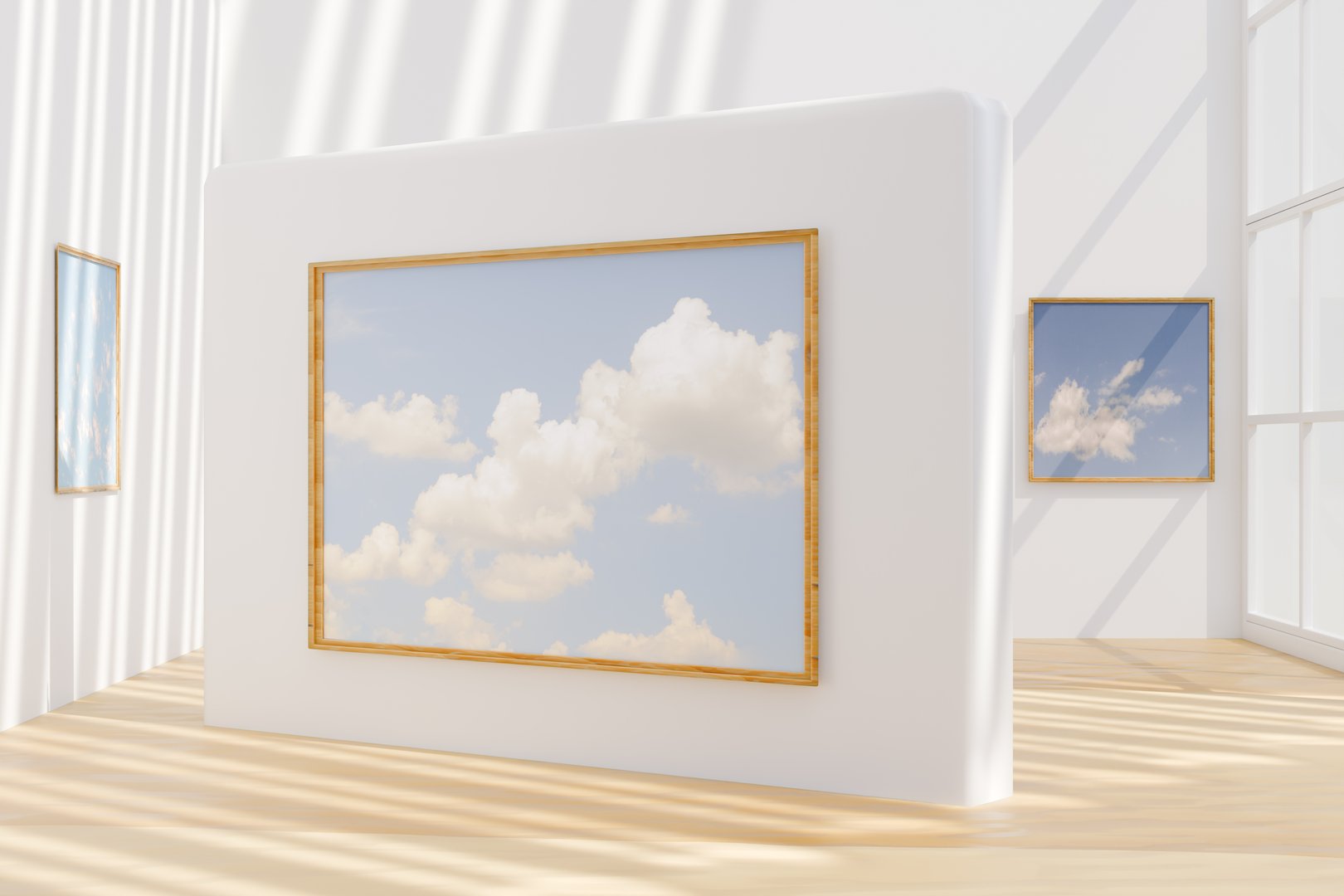 Galerie d'art moderne avec peintures thématiques nuages