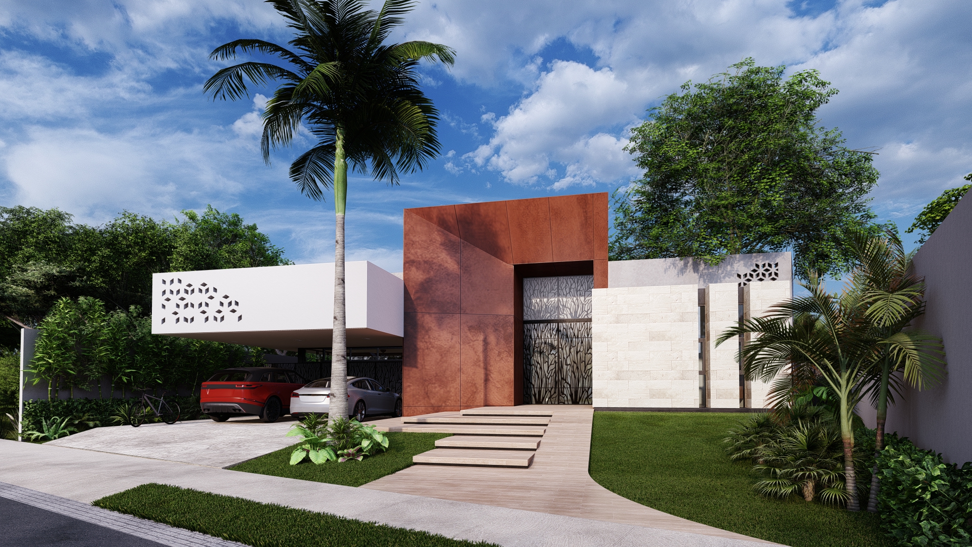 Casa Árbol - Fachada principal moderna con diseño contemporáneo