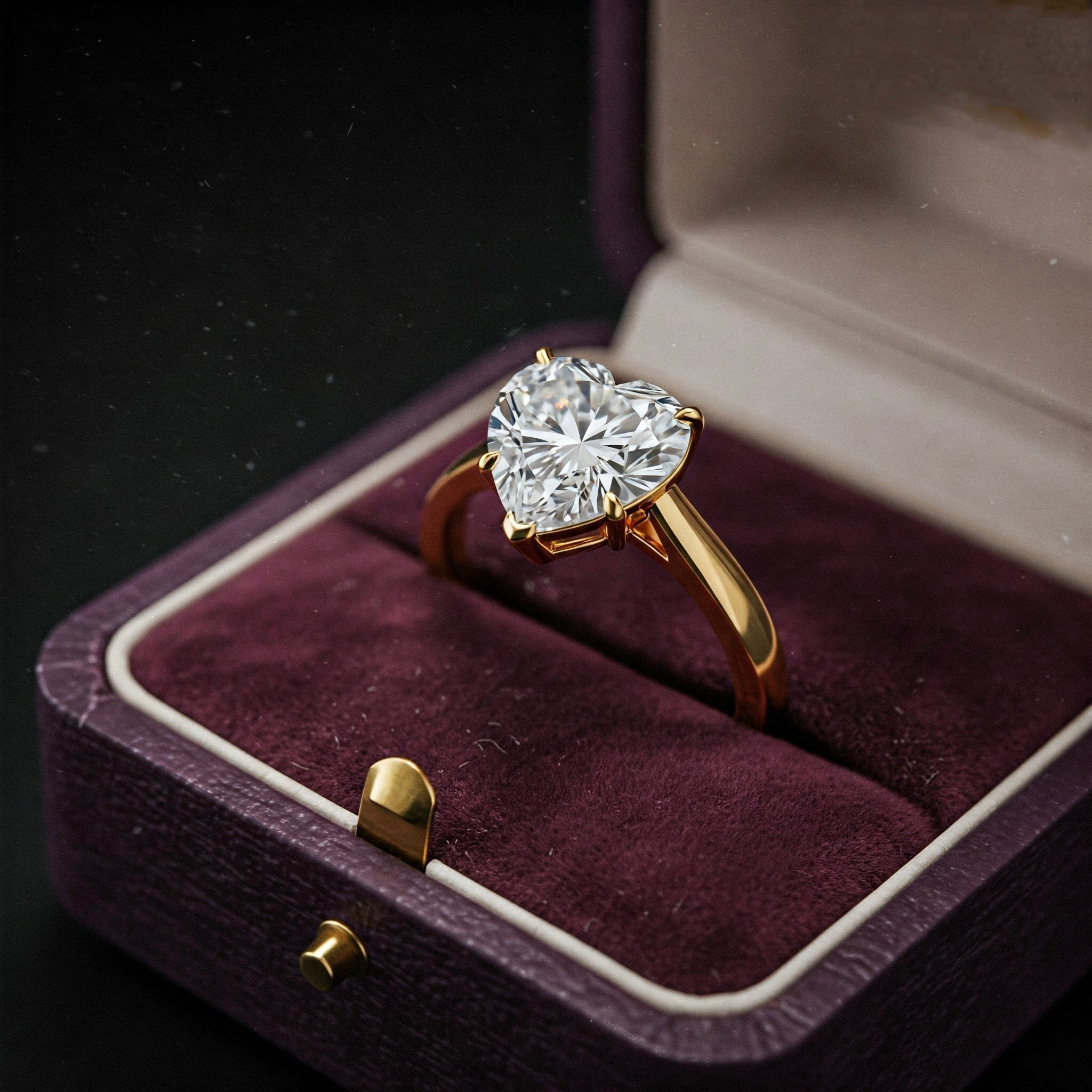 Close up picture of diamond ring in red gift box