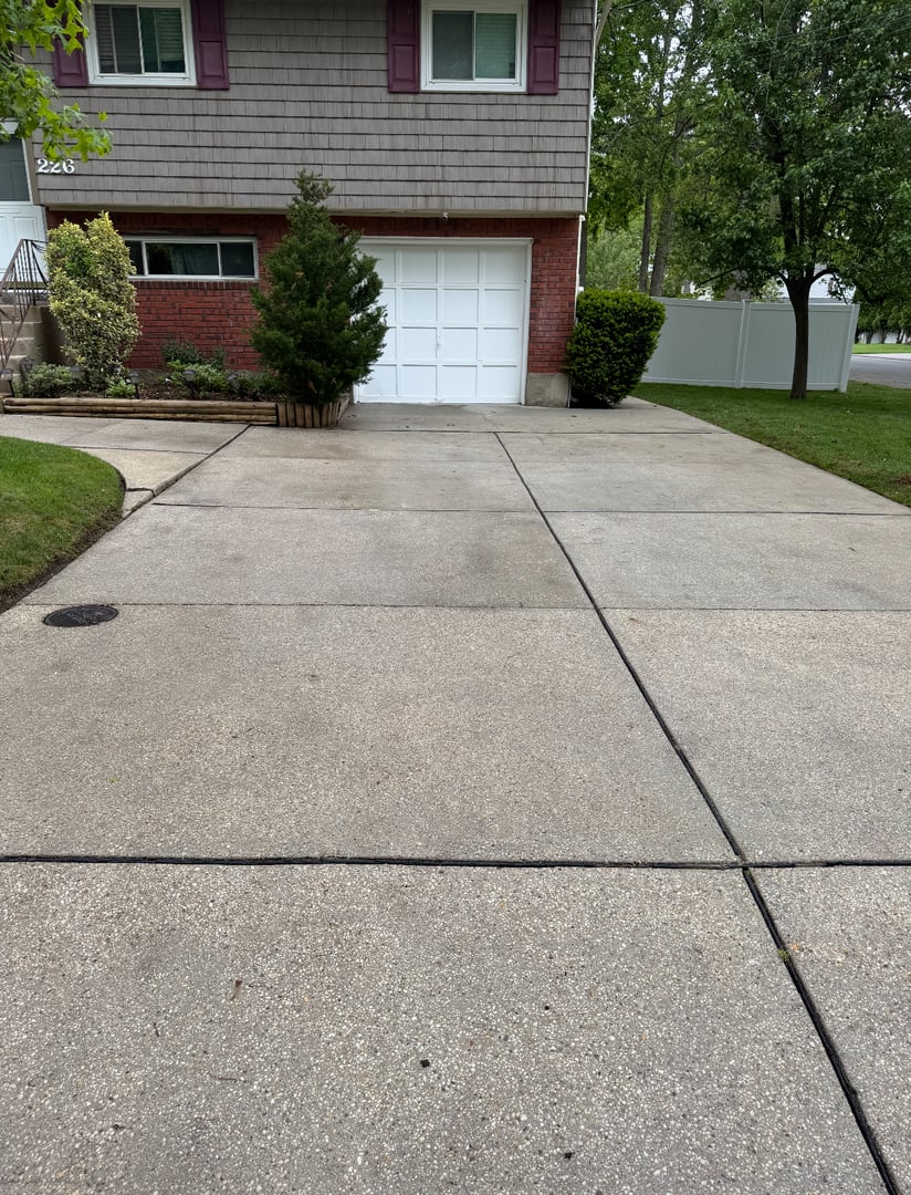 Dirty driveway before power washing