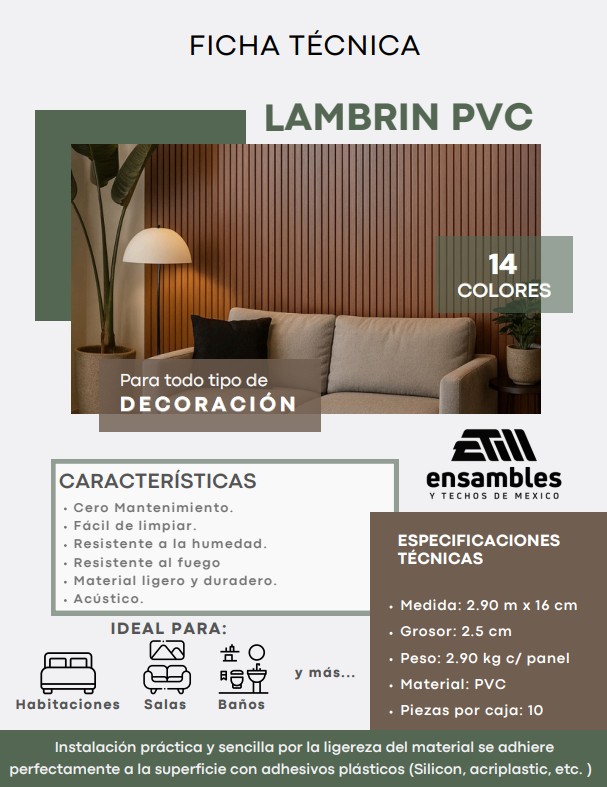 Ficha técnica del WPC Lambrín DEKO HOLTZ con especificaciones, medidas y características del producto