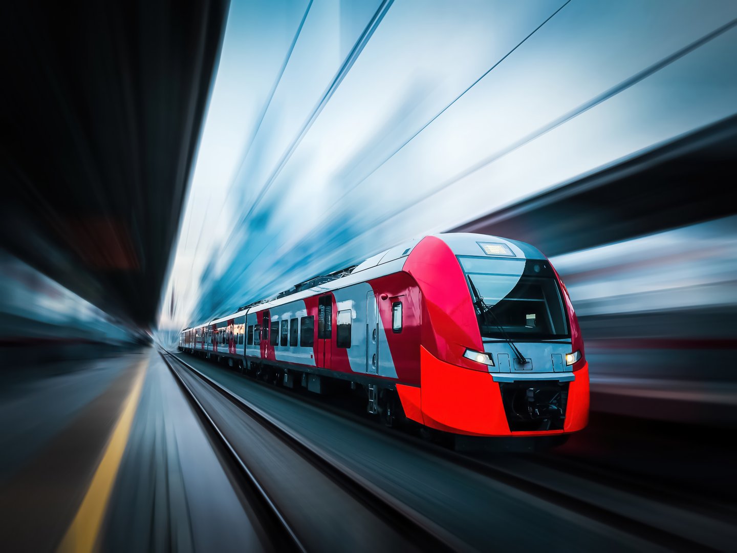 Modern train in motion and blur, Russian Railways trains of Moscow and MCC. Moscow Central Circle, metro. High quality photo