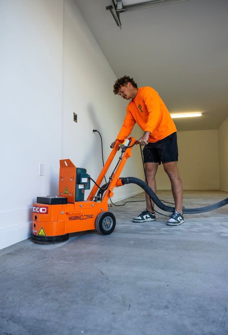 Concrete coating project with earth-tone flakes