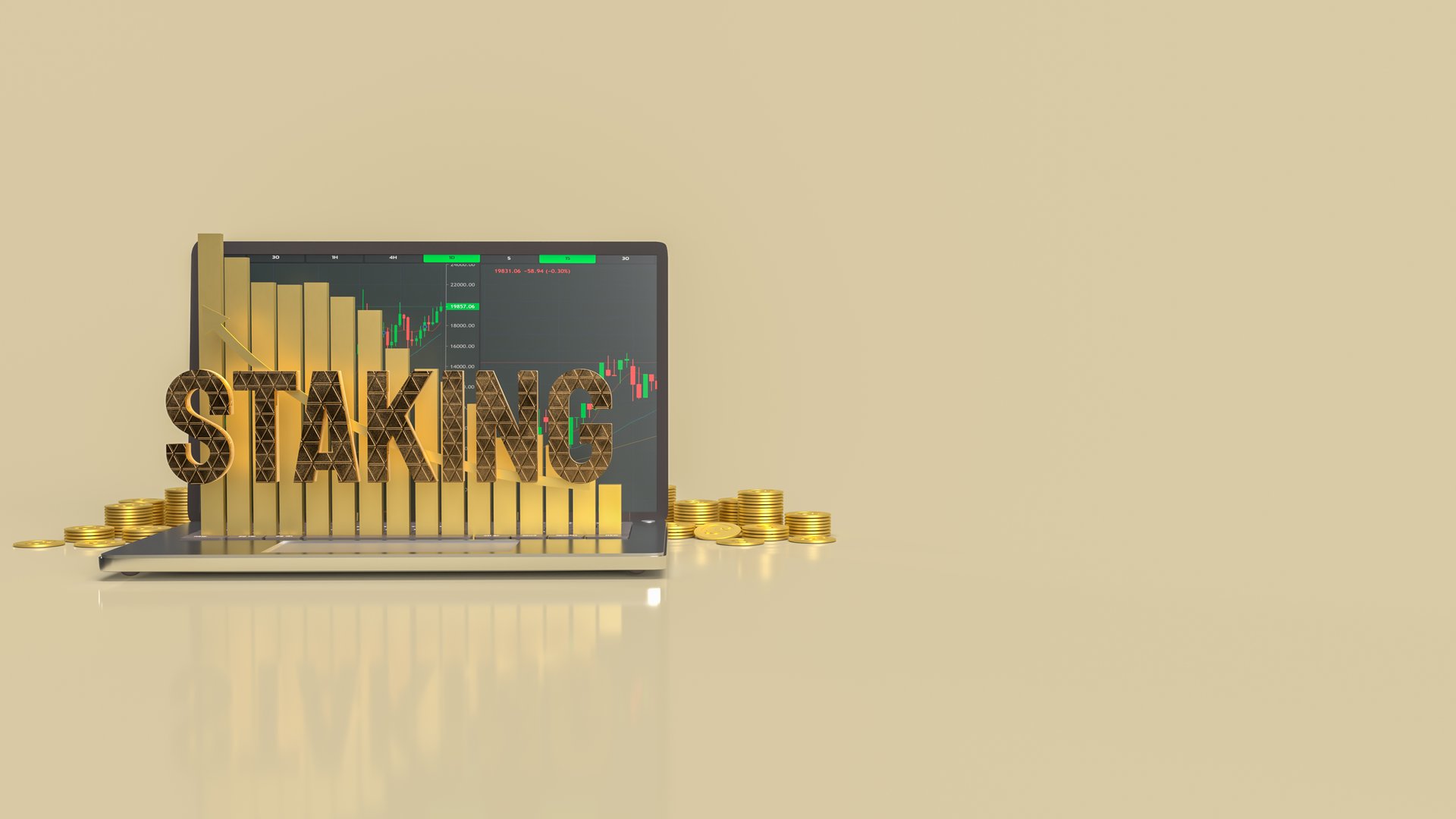 The  staking text on notebook for currency or business concept 3d rendering