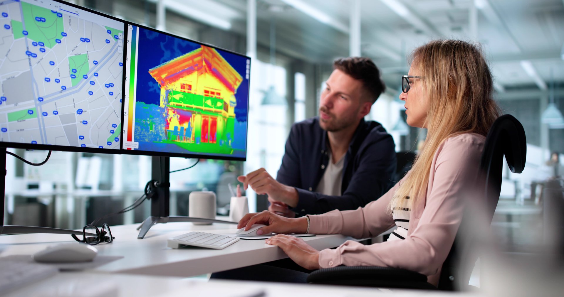 Inspectors Assess Home Energy Efficiency Using Thermal Imaging Technology. Profession: Energy Auditor.