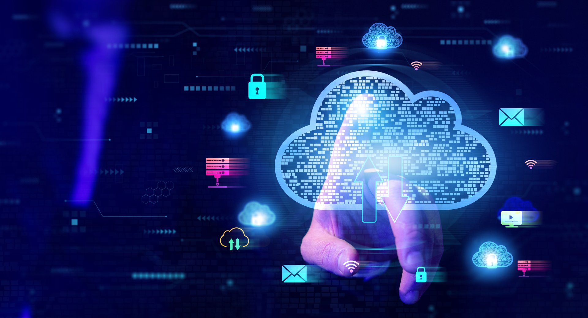 Backup and data storage. Networking and digital online service concept.Cloud technology computing network. Edge technology.
