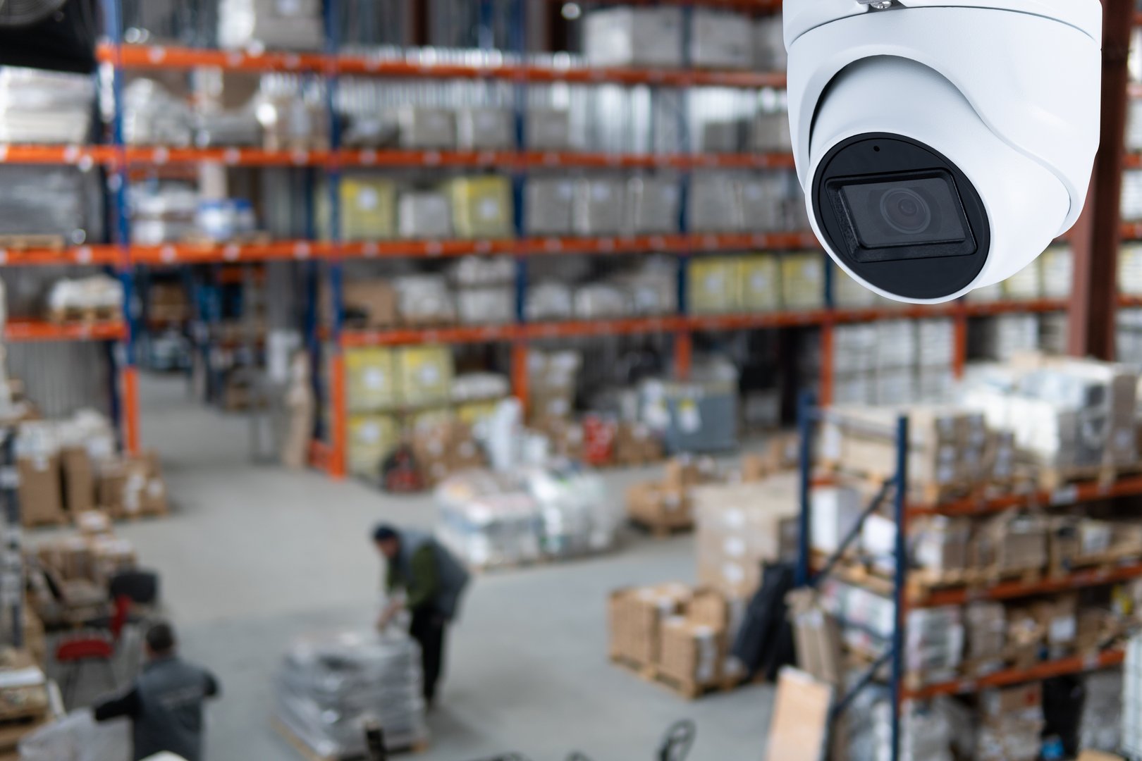 closed circuit camera Multi-angle CCTV system against the background of a modern warehouse complex
