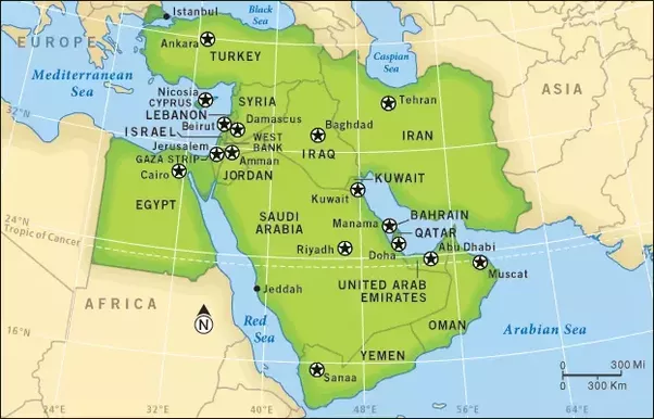 Map showing GCC and Levant Regions