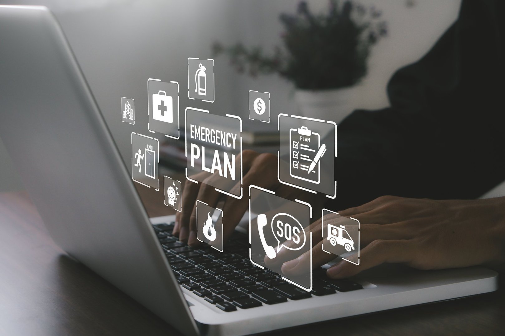 Concept of Emergency Preparedness Plan.Businessman learning and preparing in emergency situation .Business Evacuation Training concept.