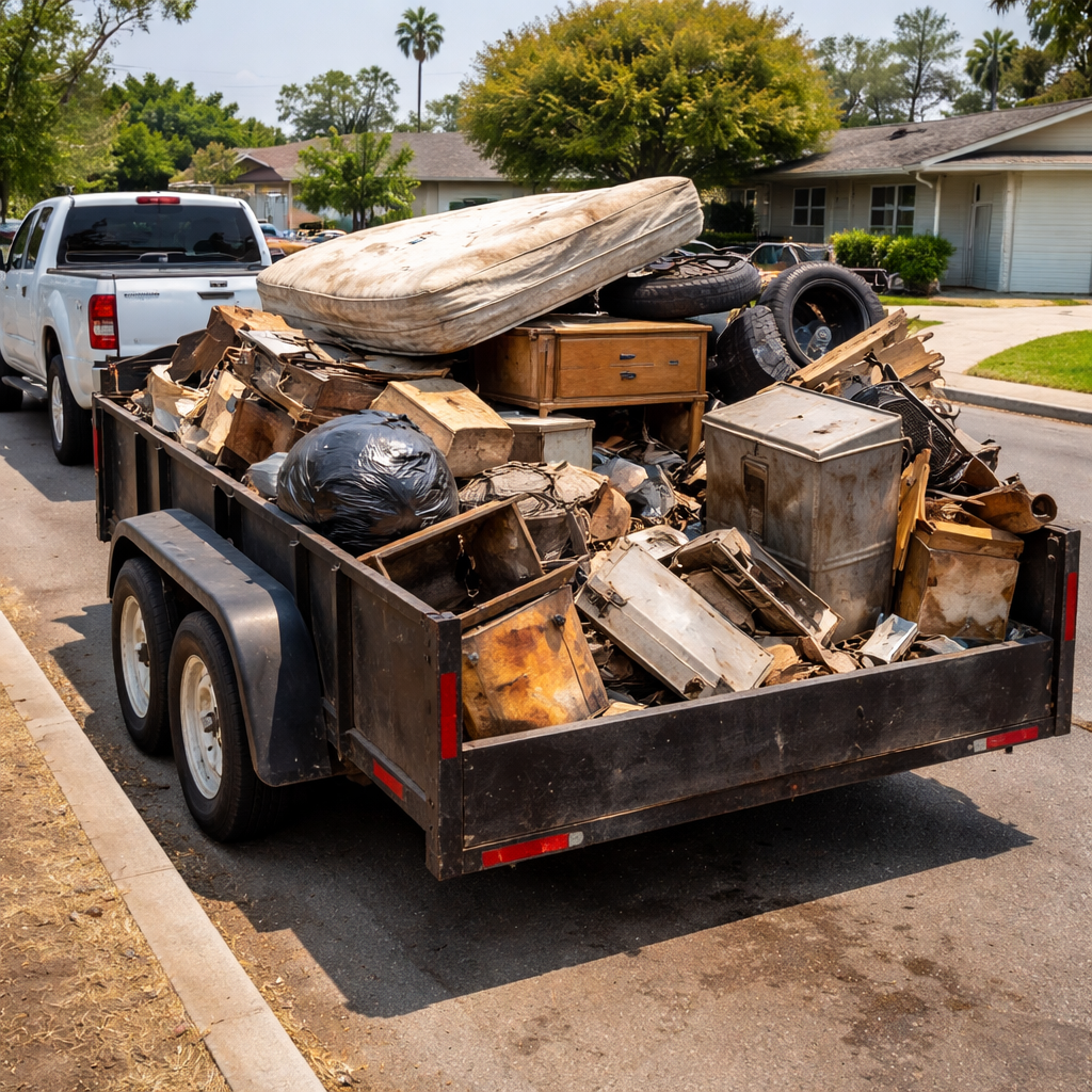 Aerial View of Old Sofa Discard Furniture Removal Open Truck