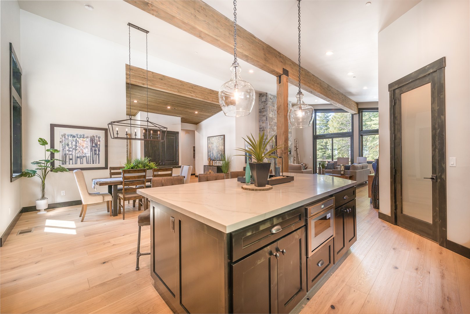 Open concept kitchen and great room with custom details