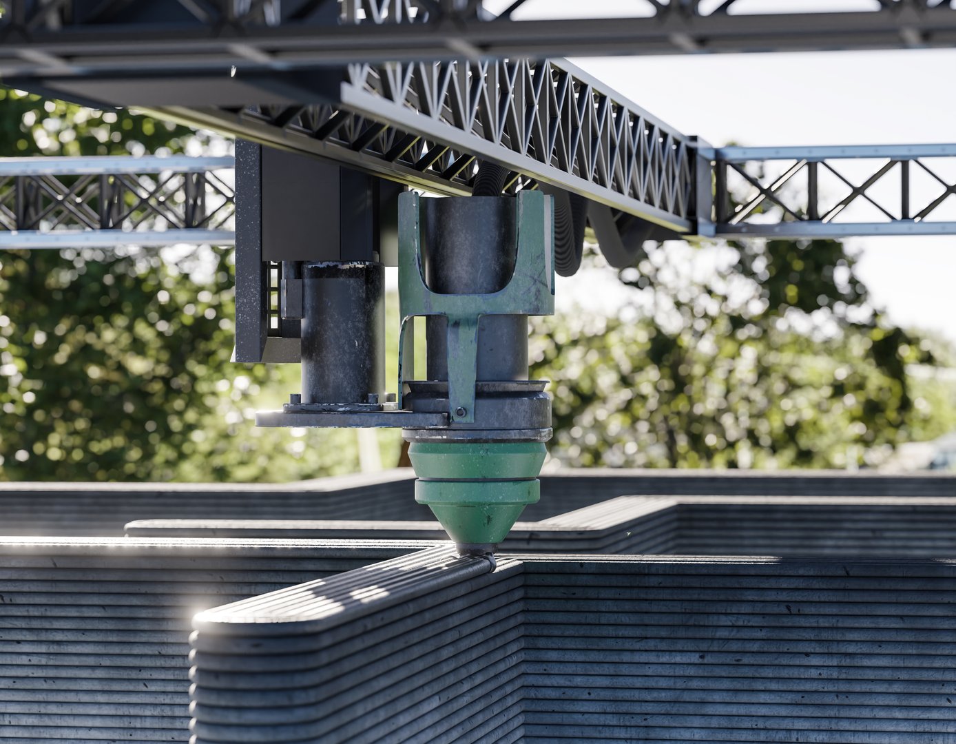 3D printing single-family houses with concrete: New technology for house building using a modern CNC machine, 3d render
