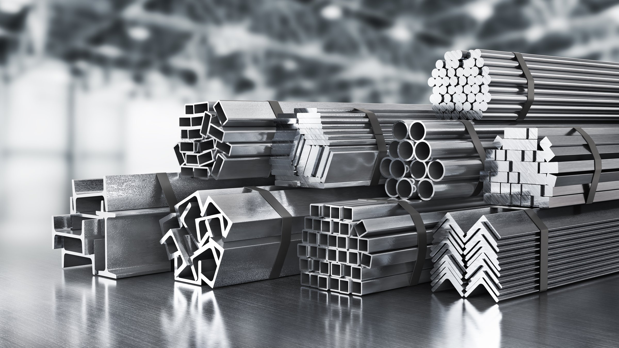 Stack of rolled metal on a metal background. 3d illustration