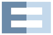 A rectangular shape divided vertically into two shades of blue, with some text blurred out across the center.