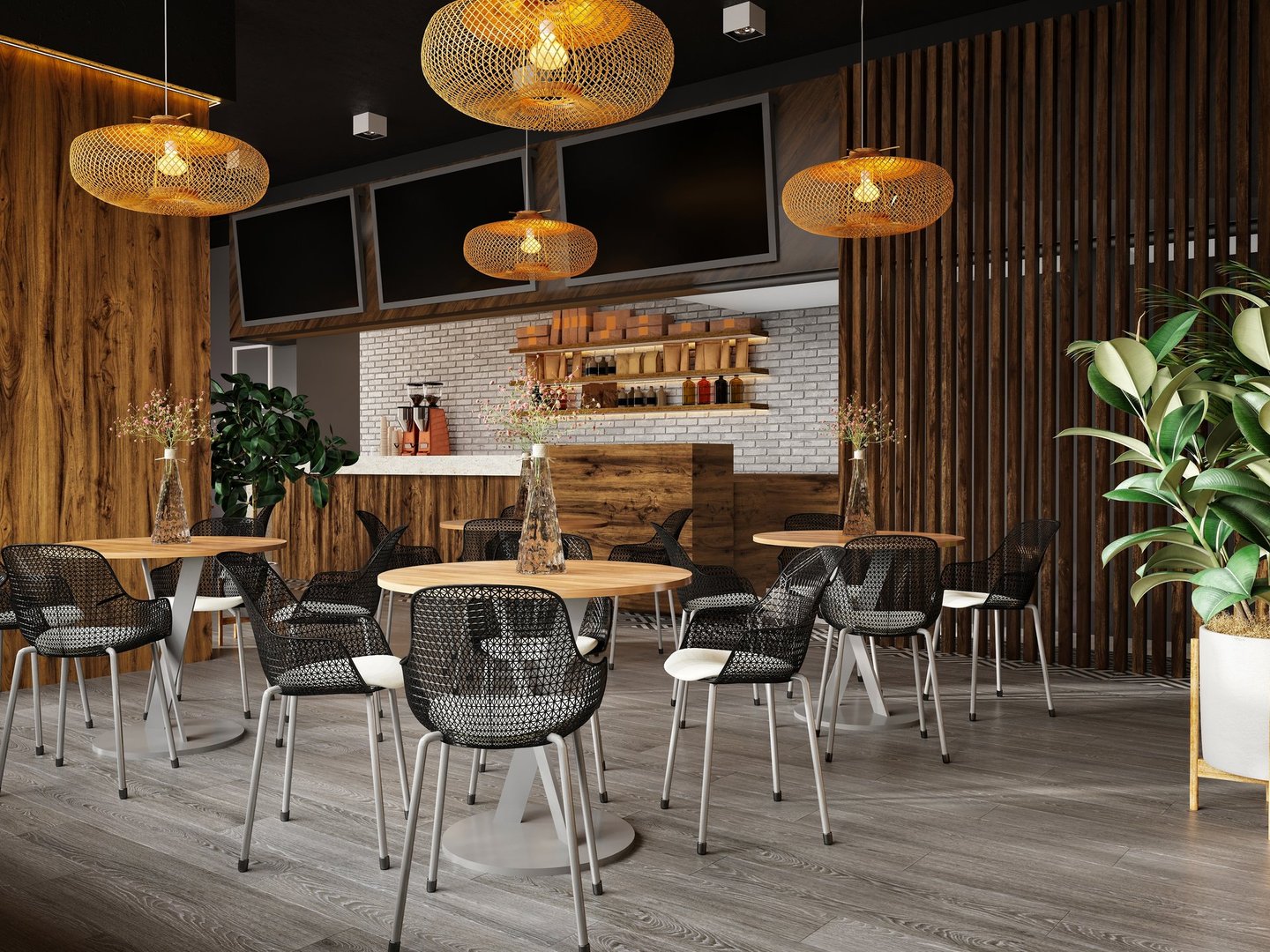 3d render modern coffee shop restaurant interior