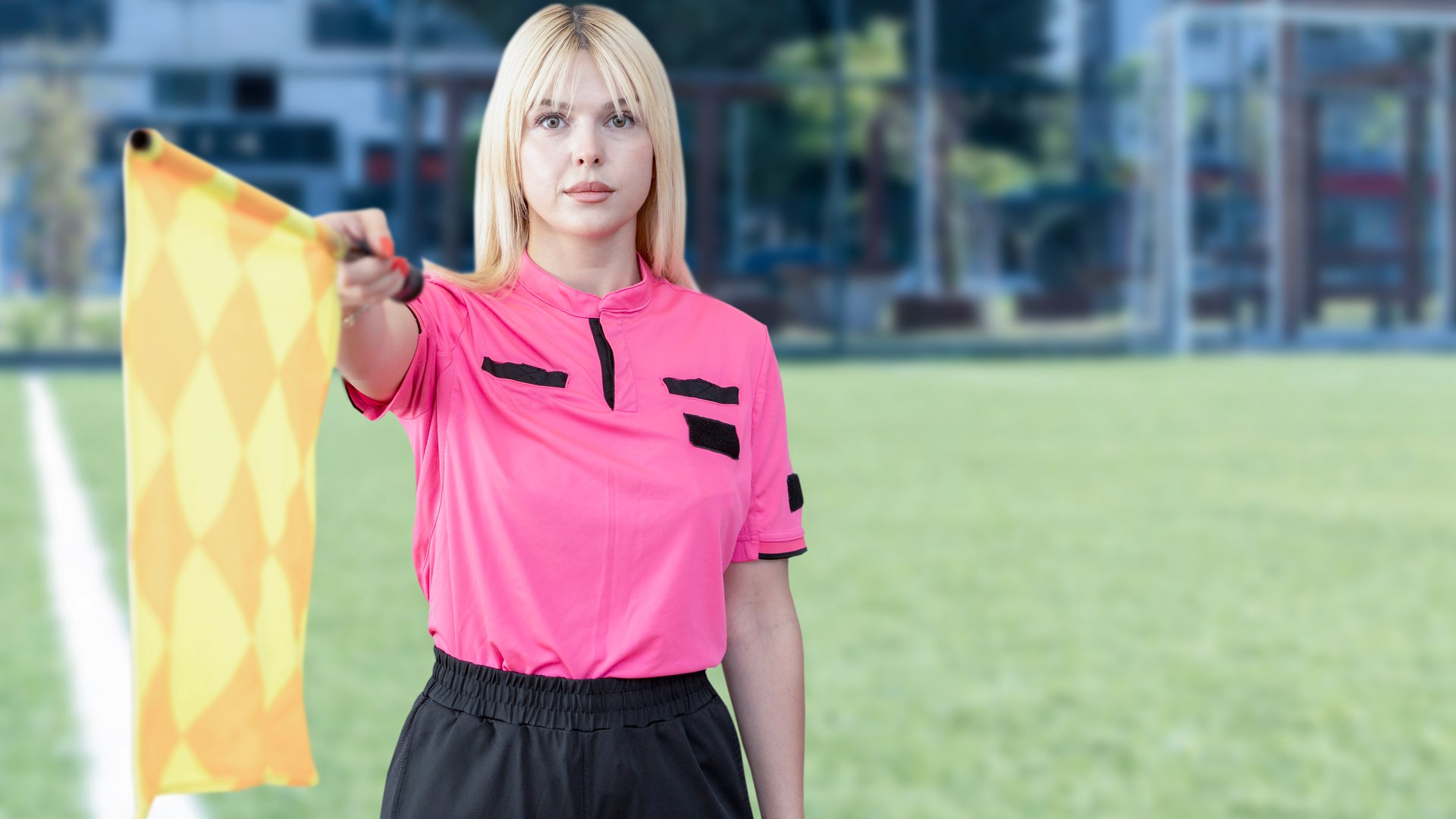 woman referee at football field
