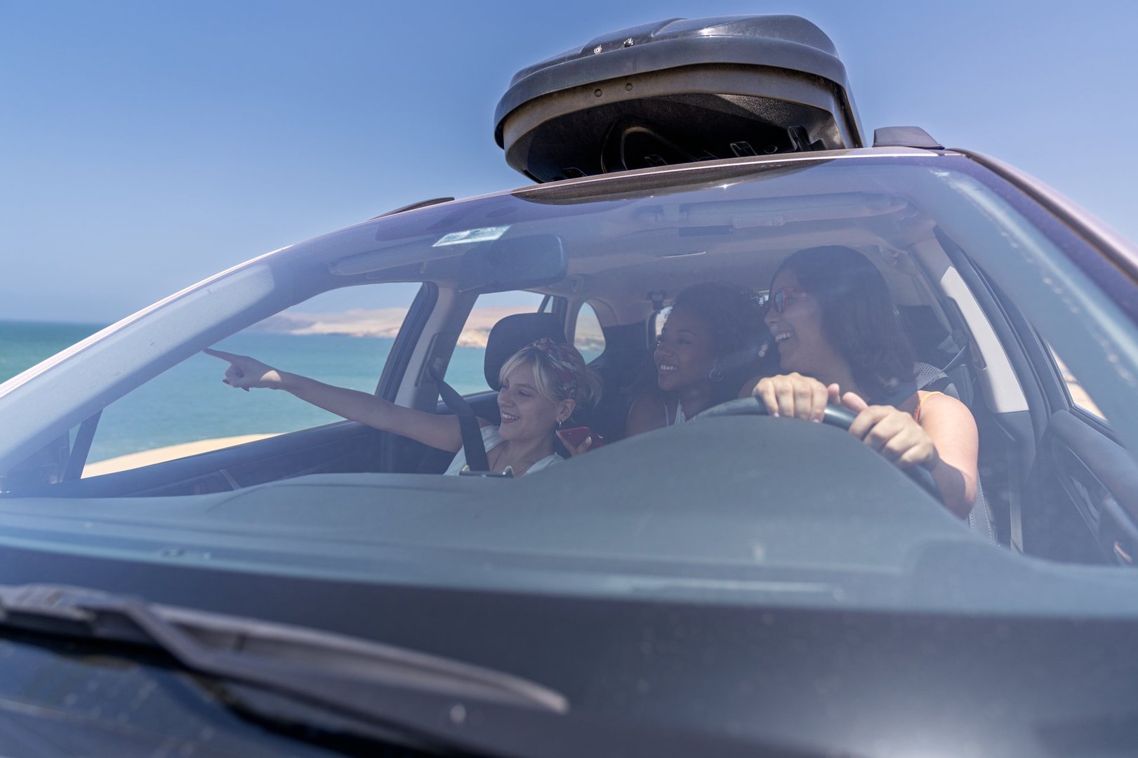 Diverse group of friends on road trip