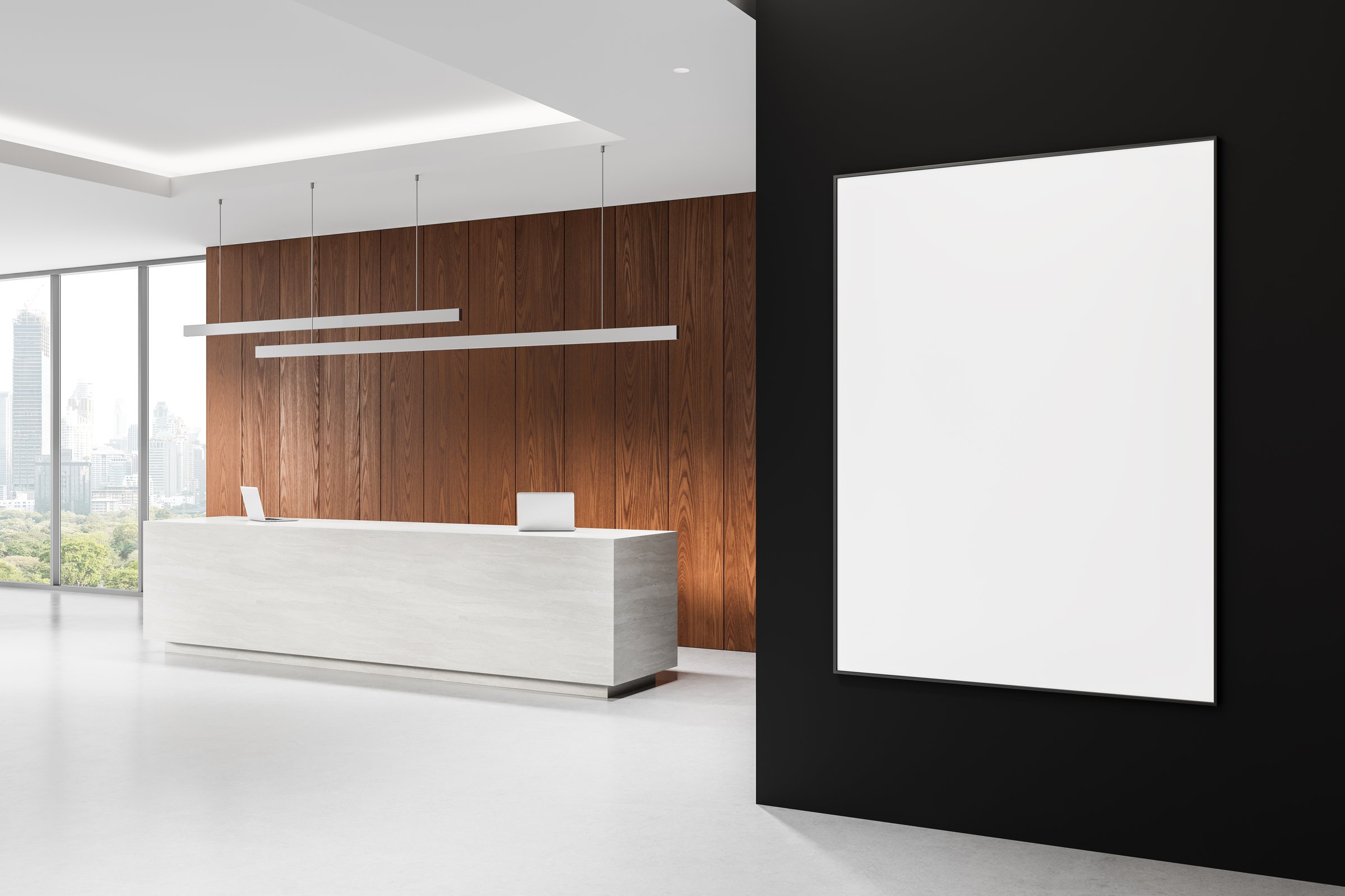 Contemporary office interior with reception desk