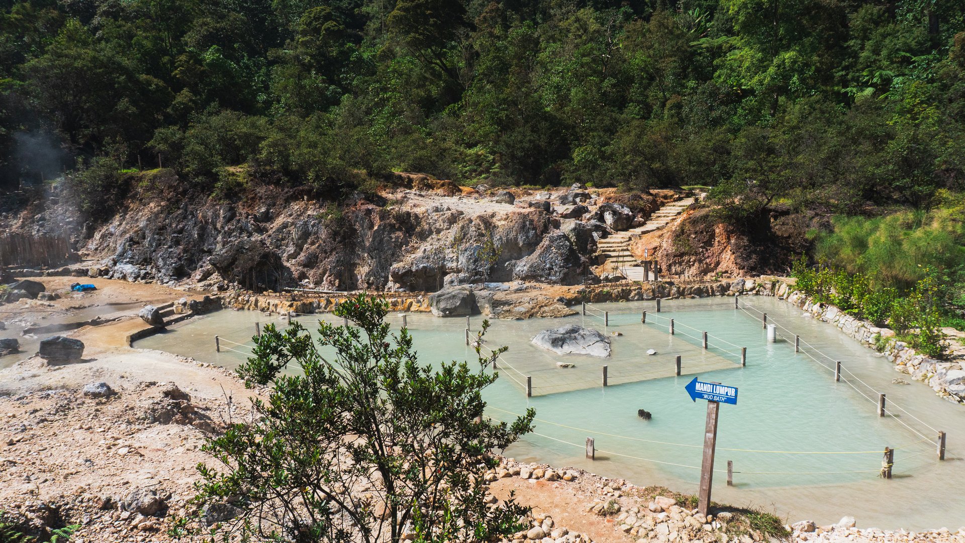 Hot Springs inside crater of volcano, Kawah Cibuni (Rengganis), Ciwidey, Bandung, Indonesia