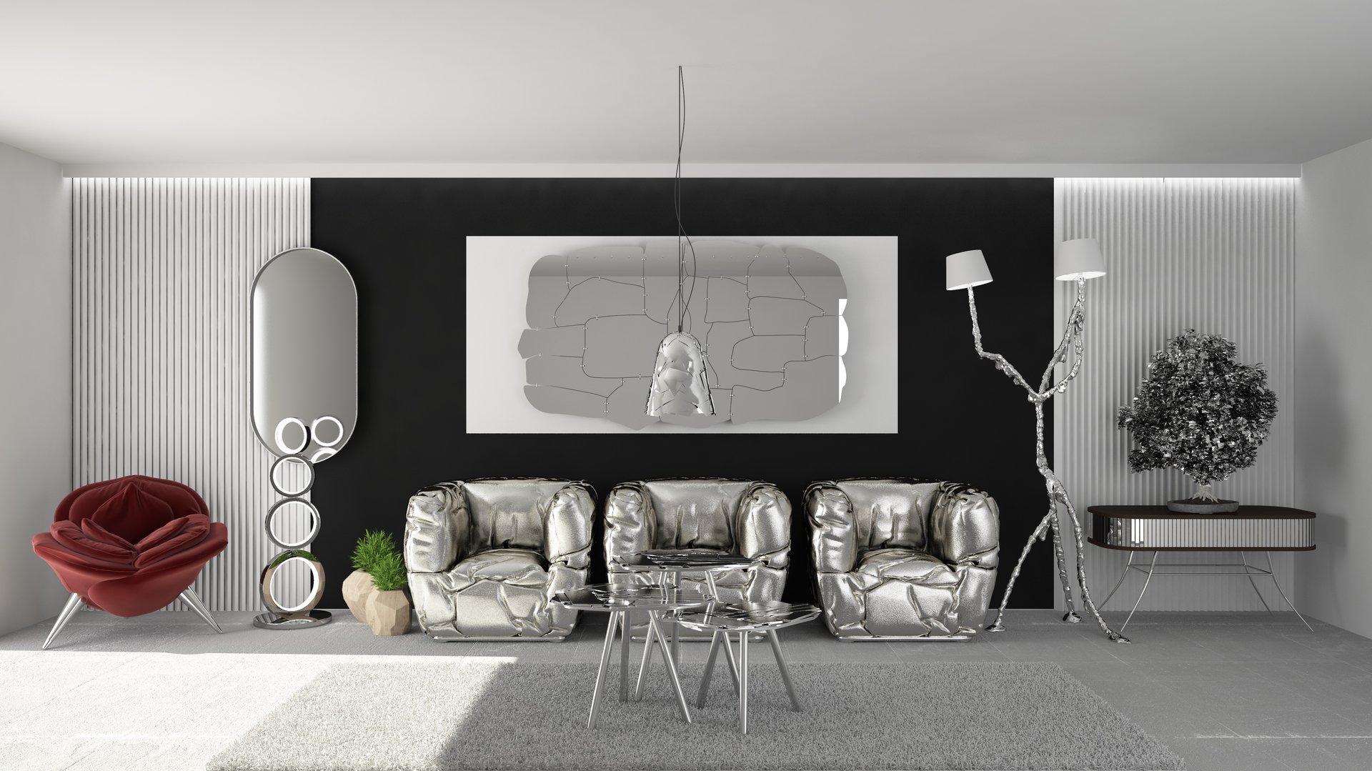 Interior of a modern hall without textures, ideal for illustration and promoting interior decoration work