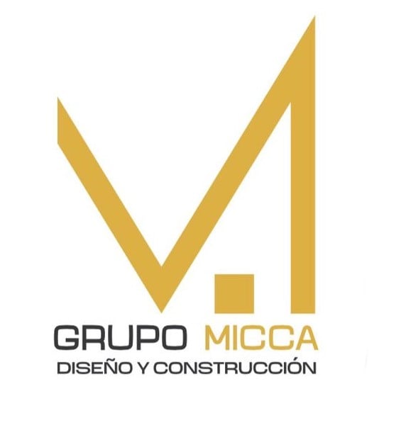 Logo of Grupo Micca featuring stylized gold M and A with text Diseño y Construcción underneath.