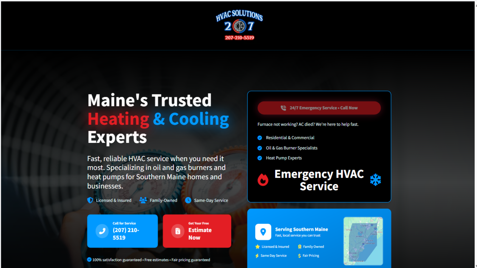 HVAC Solutions 207 Website Screenshot