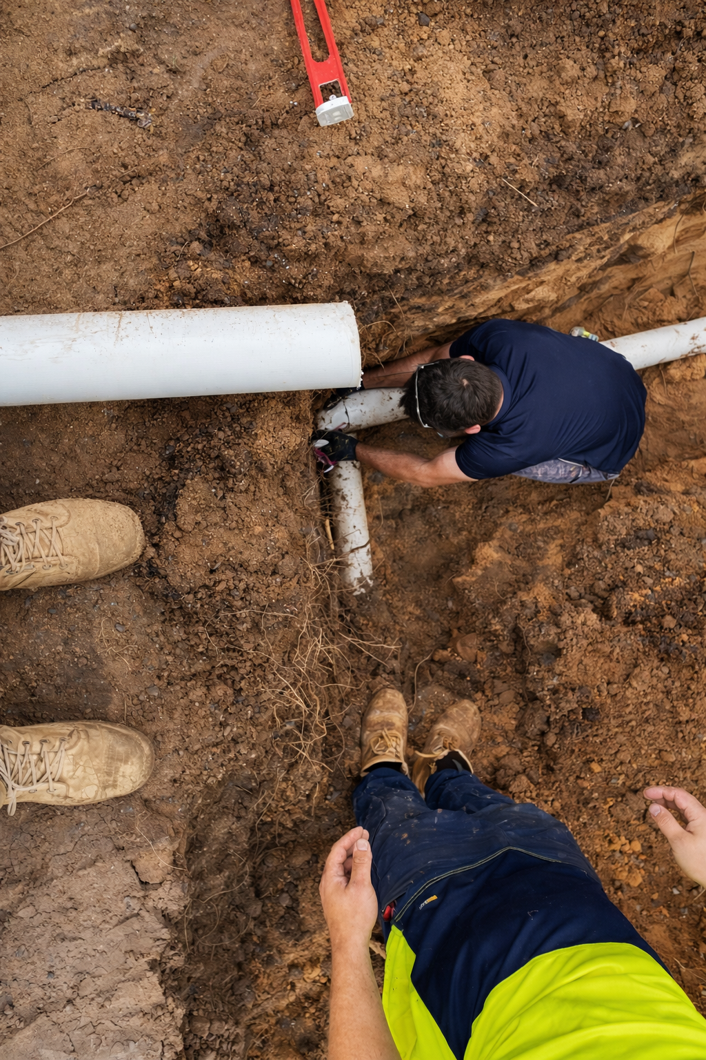 Commercial plumbers installing PVC drainage pipes Adelaide