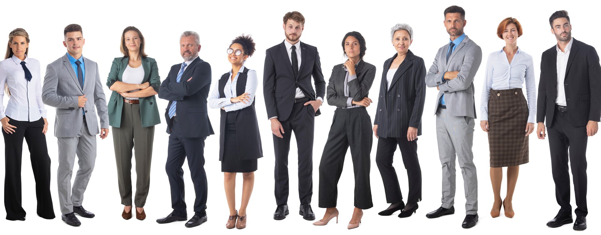Group of many business people team isolated on white background