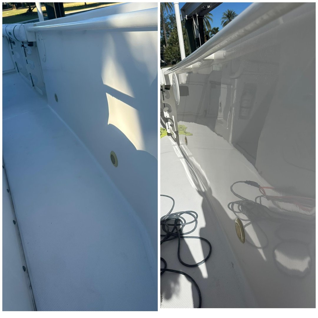 White boat hull restoration before and after