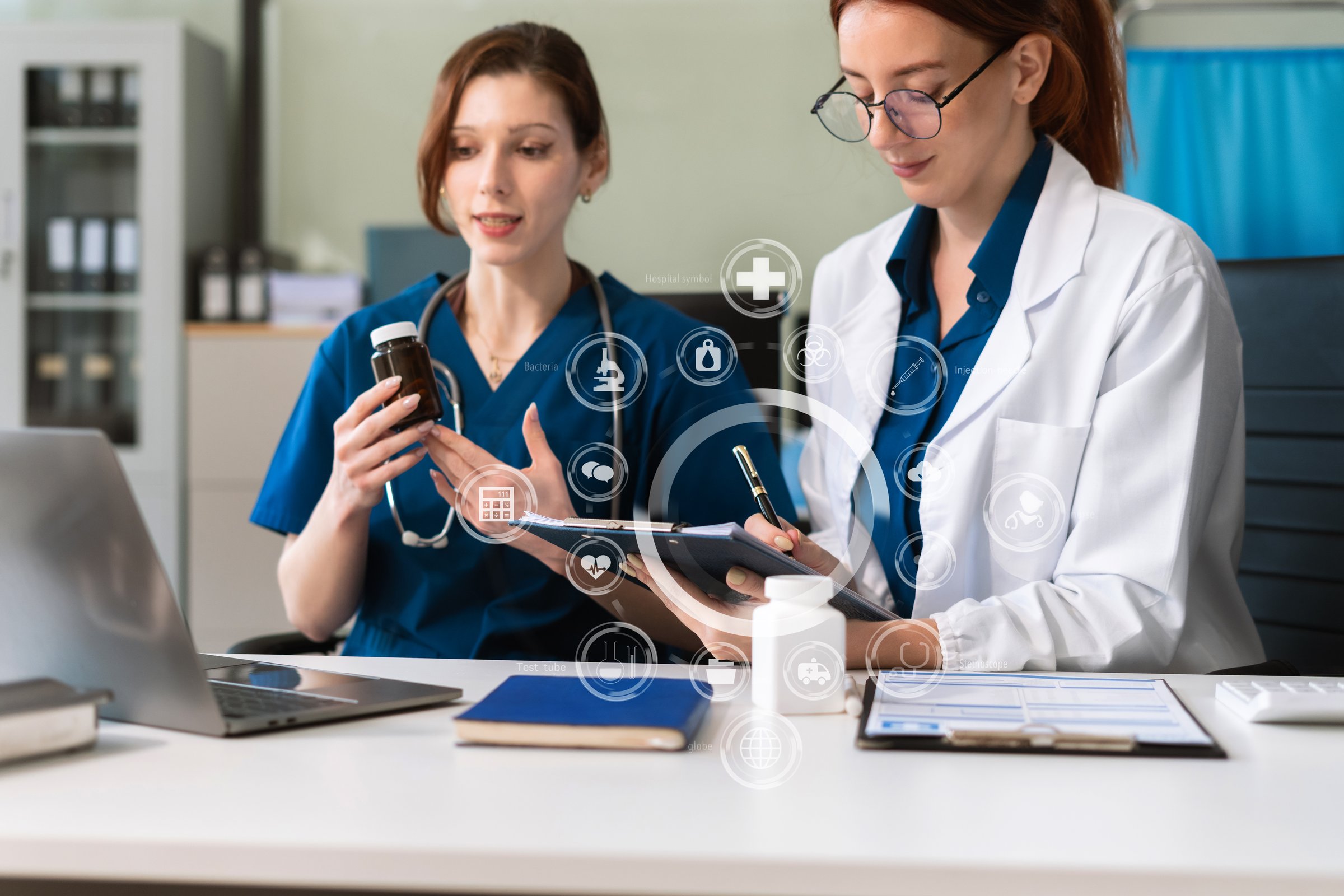 Doctor conducts a video consultation, diagnosing, prescribing medications, and answering patient questions via an online conference. Telemedicine for modern healthcare.