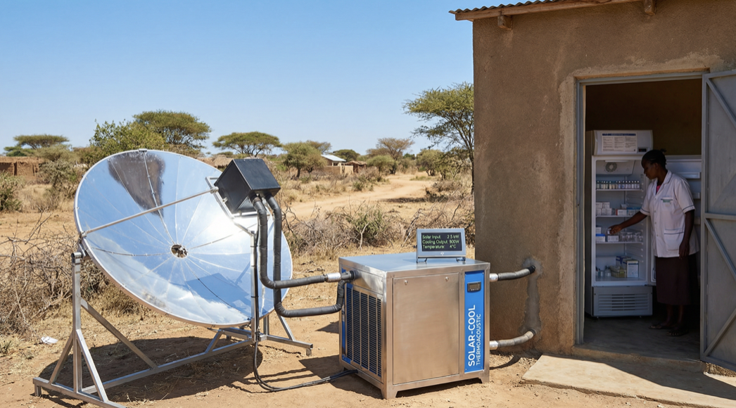 Solar-powered thermoacoustic cooling system for off-grid refrigeration