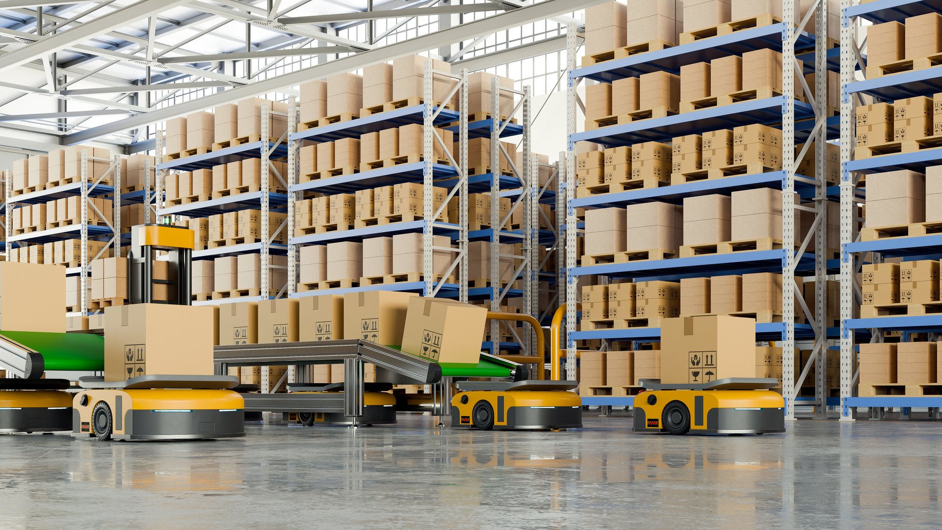 Automated distribution center with robots