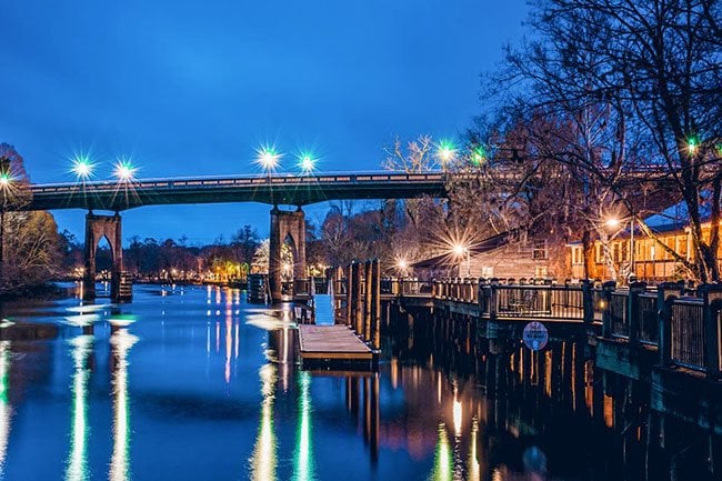 Conway riverwalk SC night Pee Dee Waccamaw river
