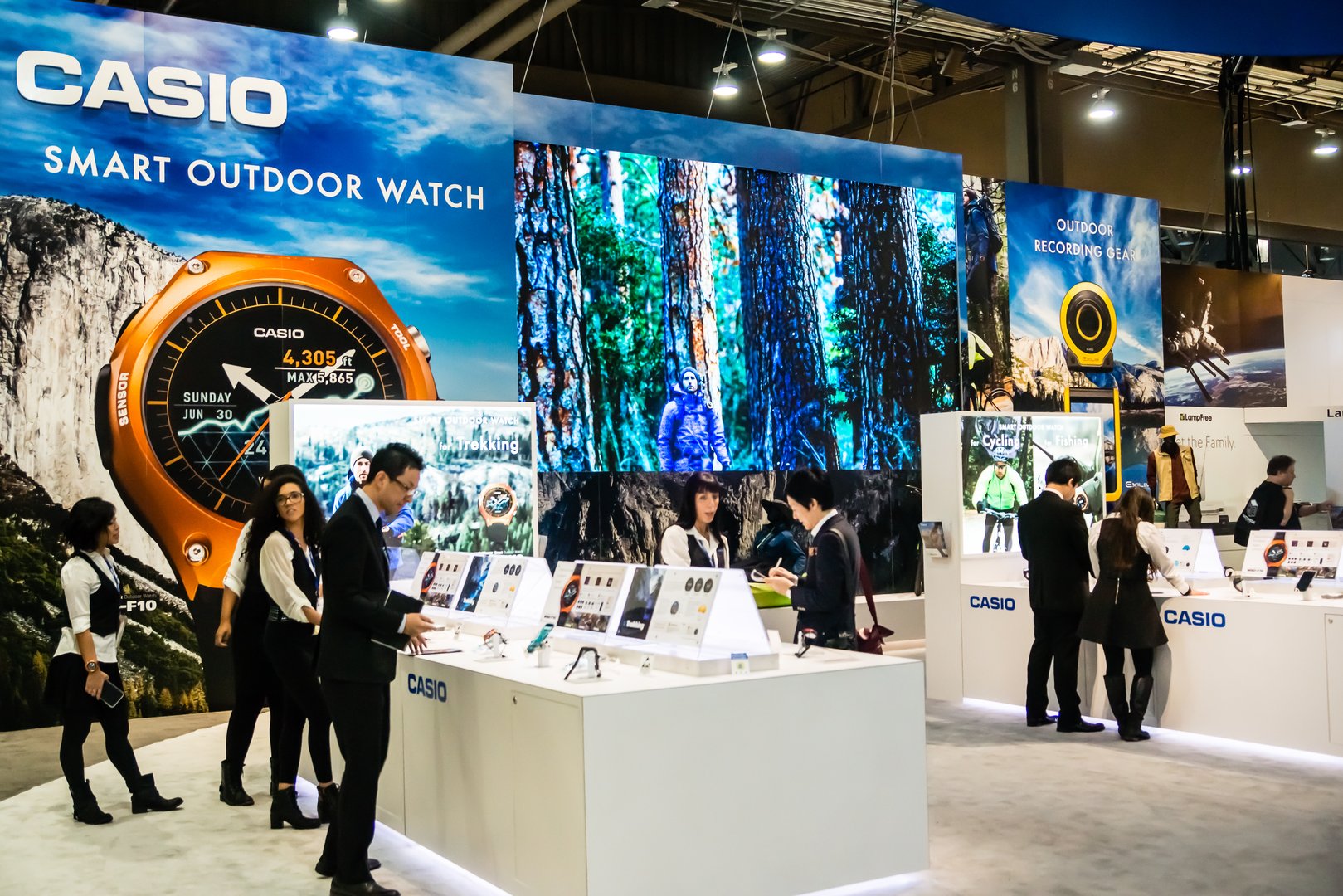 Las Vegas, NV -Jan. 8, 2016: Visitors gaze at the new line of Casio smart watches at the 2016 Consumer Electronics Show (CES) in Las Vegas.