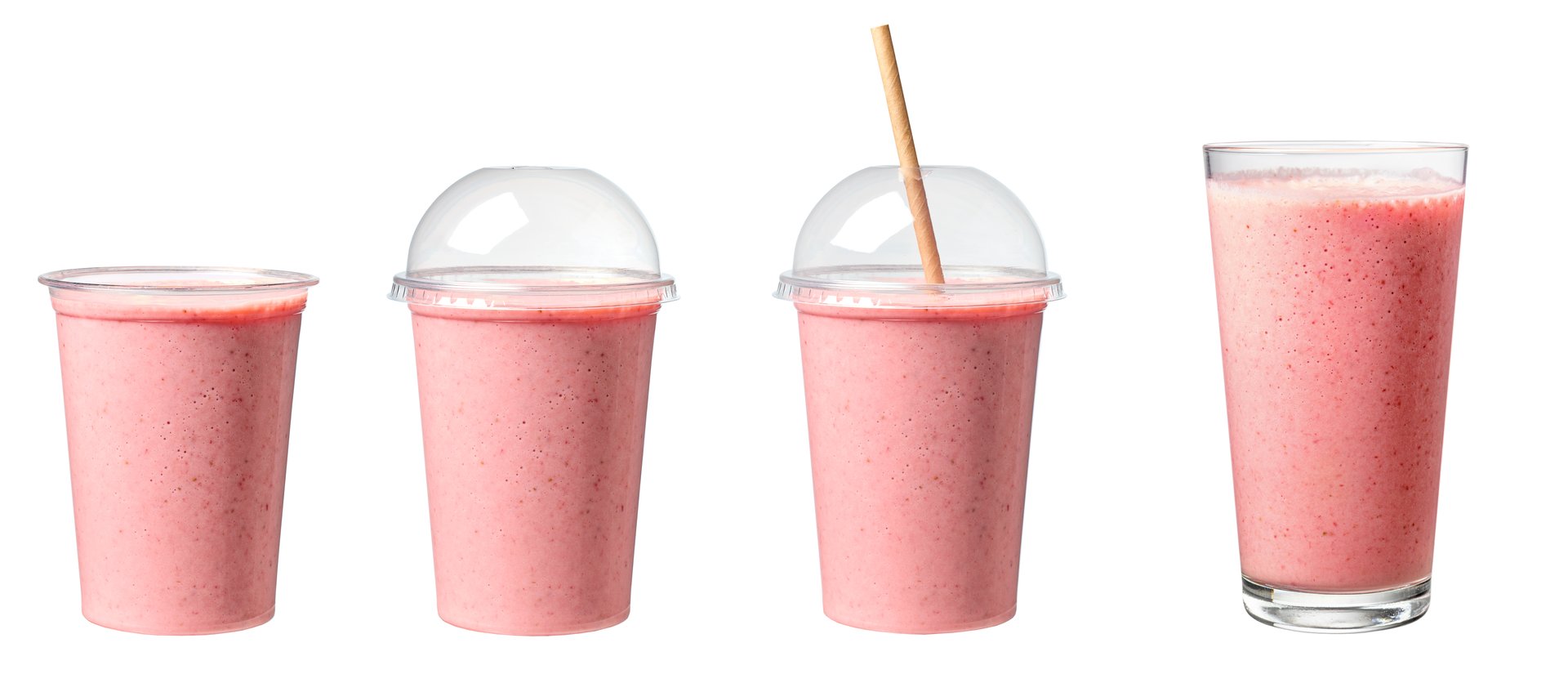 Delicious pink strawberry and banana smoothies