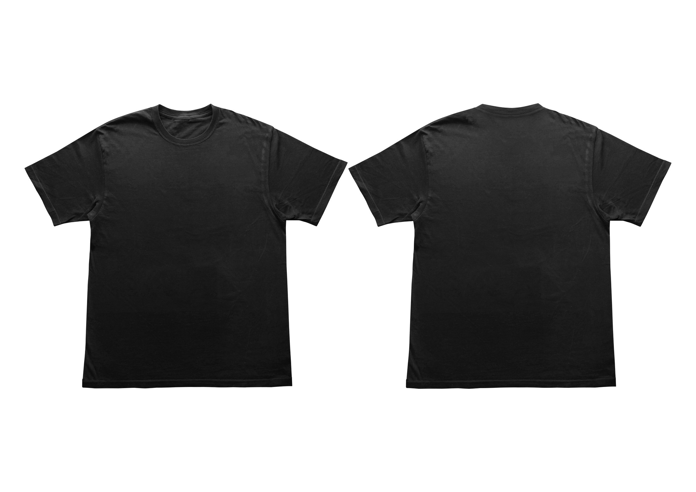 Blank t-shirt black template front and back view on clean background. Short Sleeve mock-up