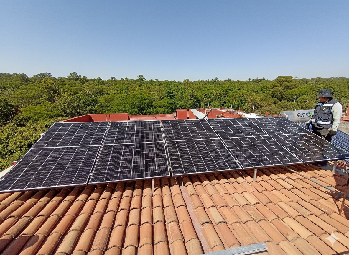 Casa moderna con instalación de paneles solares