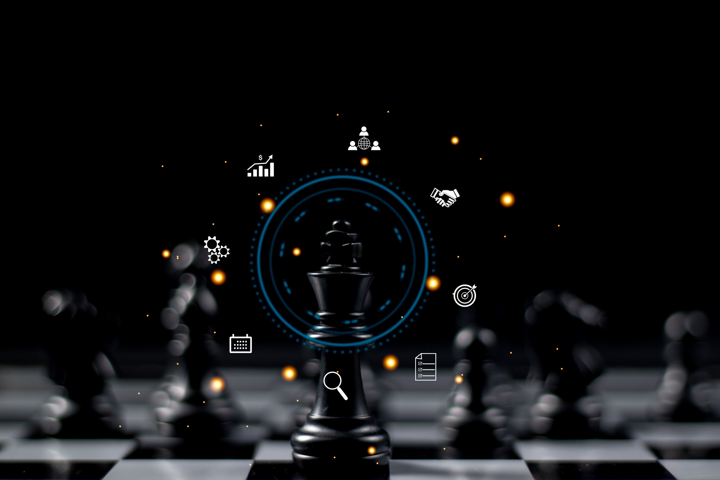 Chess board for business strategy and leadership assignment concept of team player or business team and leadership strategy or strategic planning and human resources organization risk management.