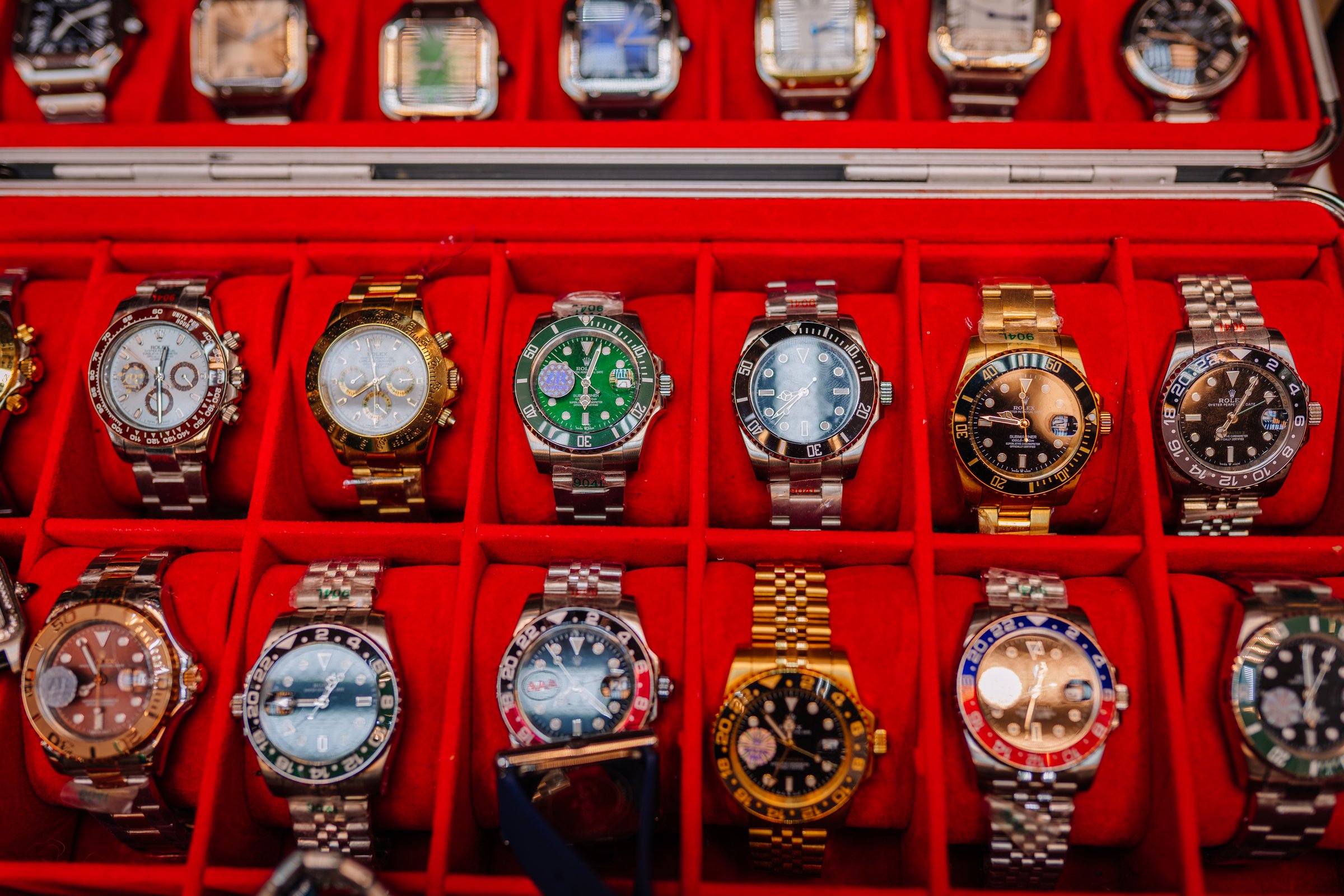 Luxury wristwatches in elegant velvet case