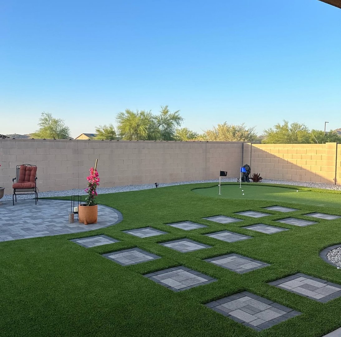 Custom pavers, artificial turf, and mini golf course installation