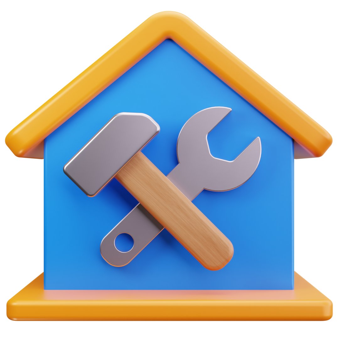 Home repair and maintenance service concept featuring tools and house symbol for technical support and property maintenance solutions