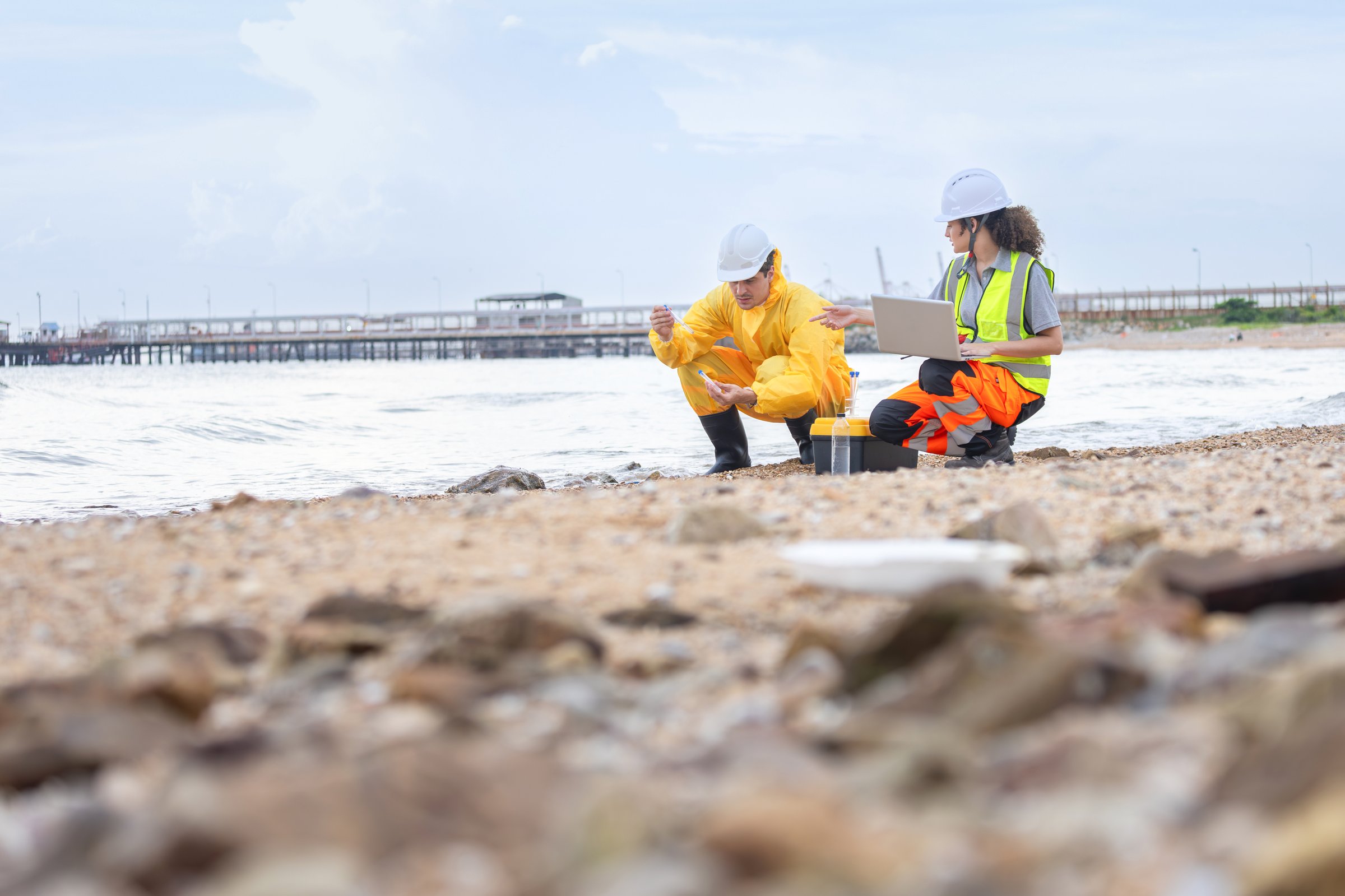 Environmental field workers at remediation site