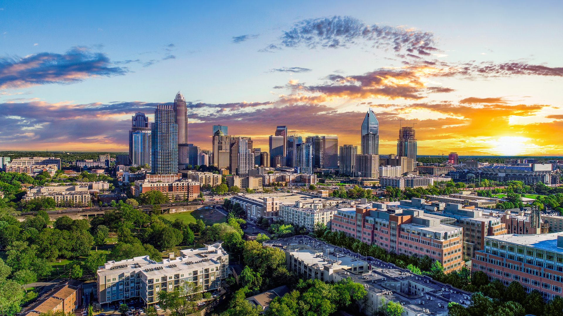 Charlotte North Carolina Downtown Drone Skyline Aerial