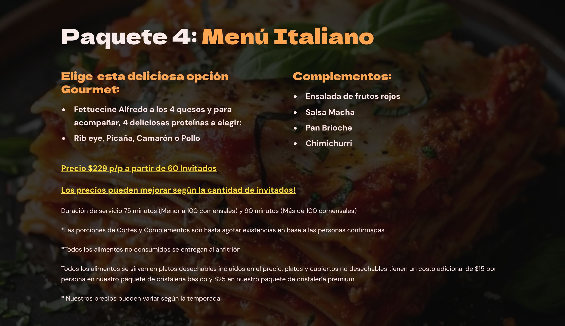 Paquete 4 - Menú Italiano