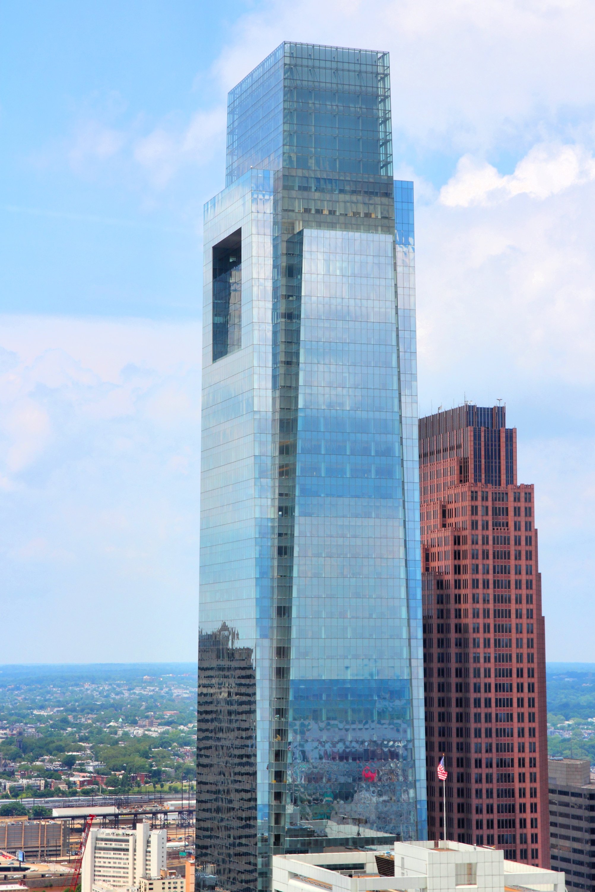 Philadelphia, United States - June 11, 2013: Comcast Center building on June 11, 2013 in Philadelphia. As of 2012 the 297m tall skyscraper is the tallest building in Philadelphia and 15th tallest in the US.