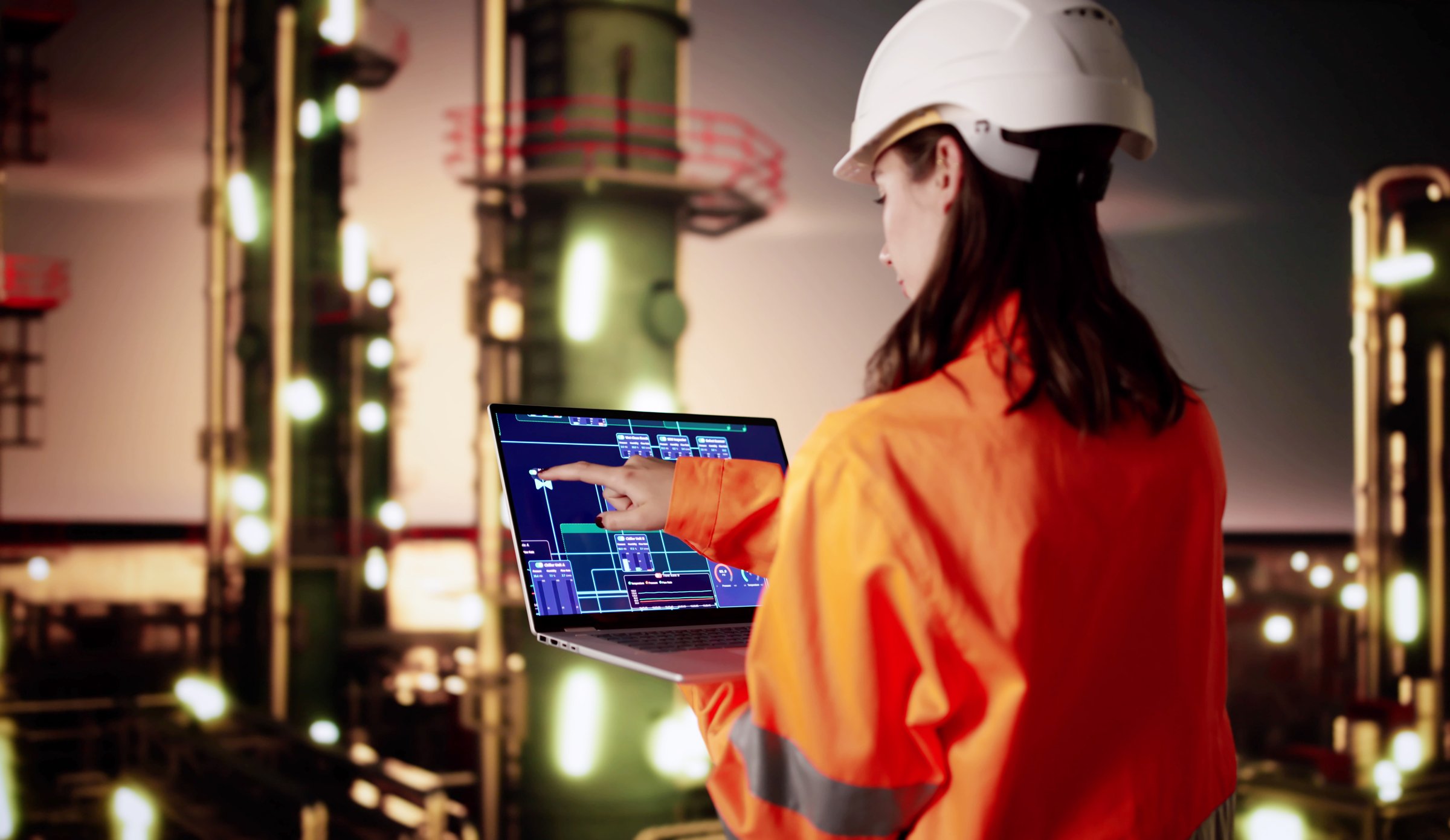 Female Chemist Analyzing Efficiency Of Oil And Gas Manufacturing Plant.