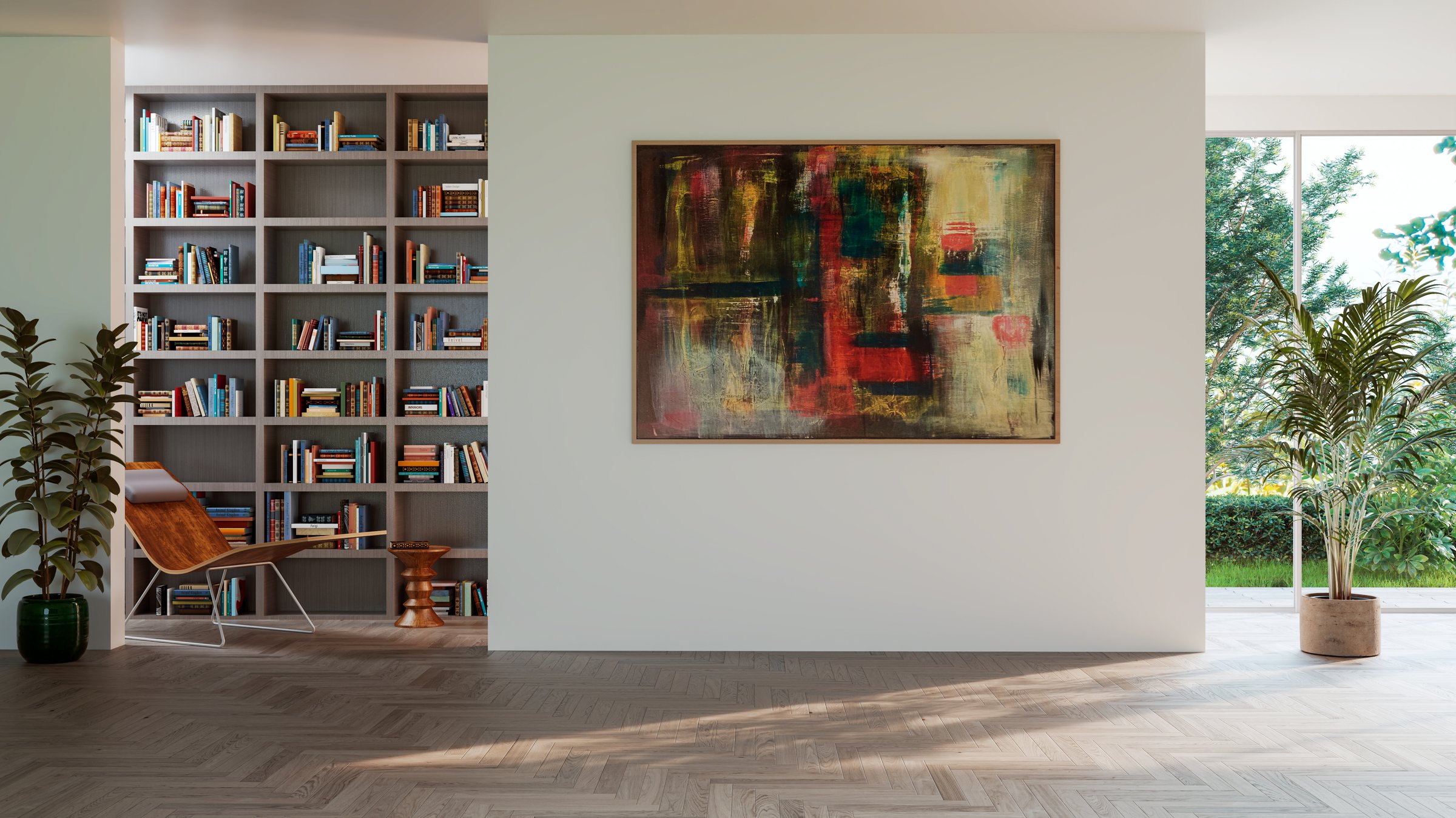 Large luxury modern bright interiors Living room mockup illustration 3D rendering image