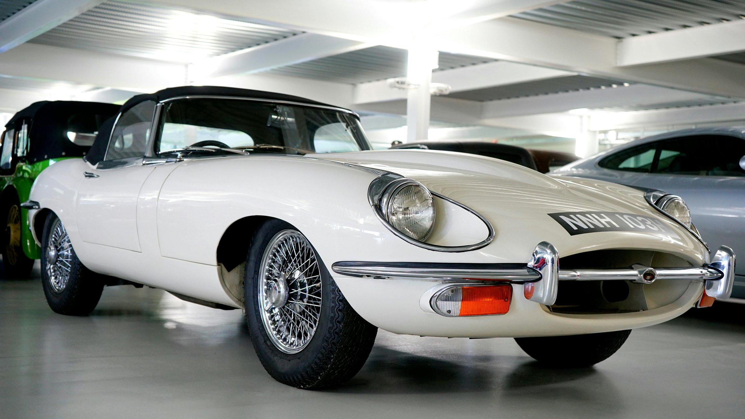 White Jaguar in Garage