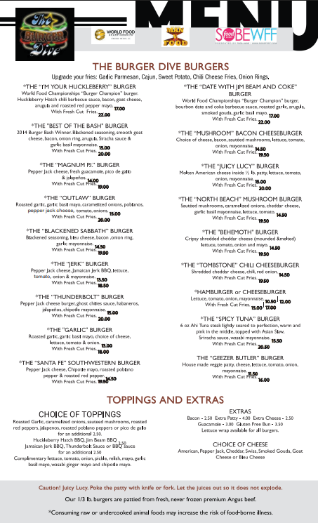 Burger Dive Menu - Front Page