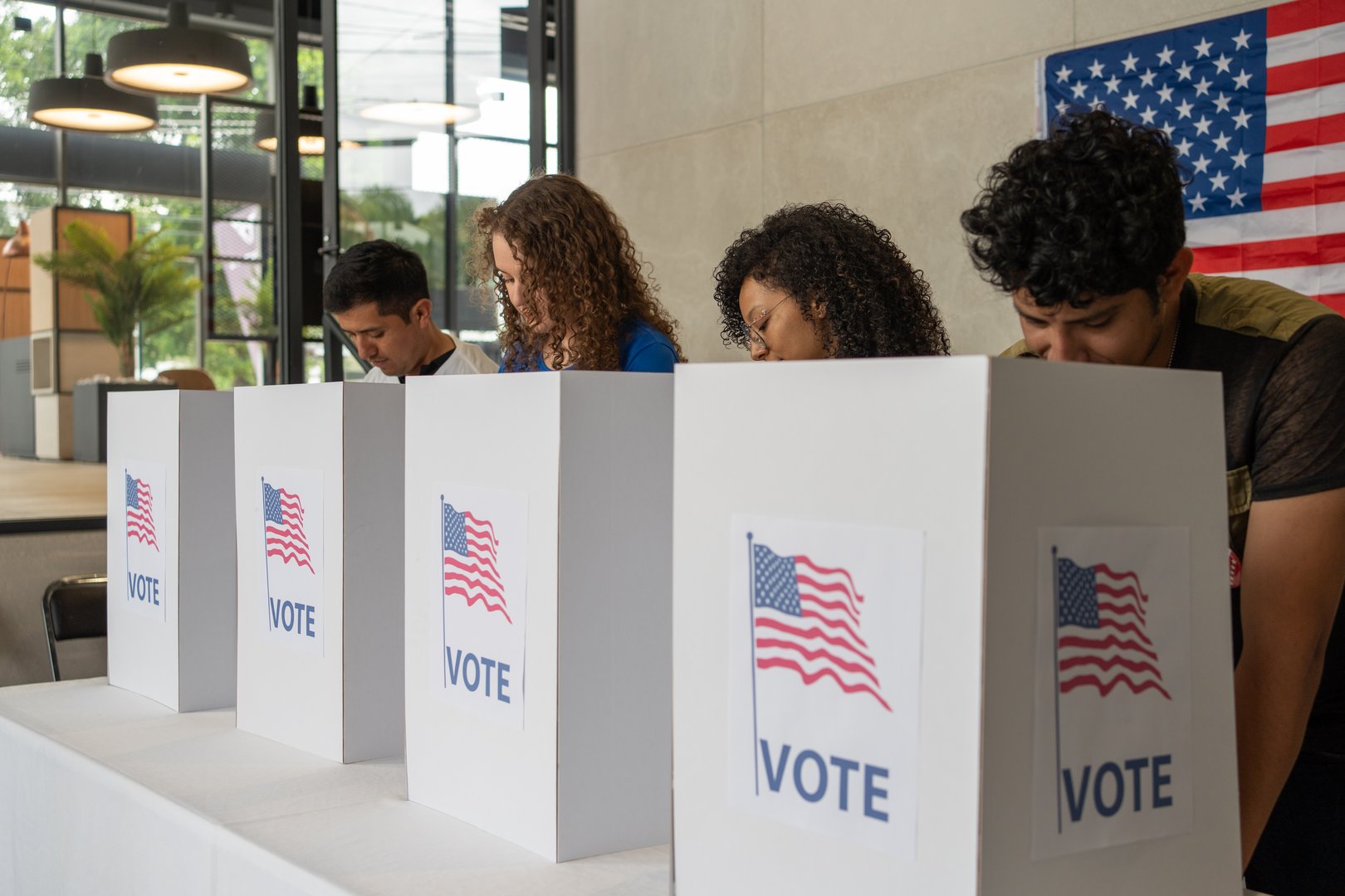 multiethnic American voters participating in the US election, showcasing the concept of choice in a democracy